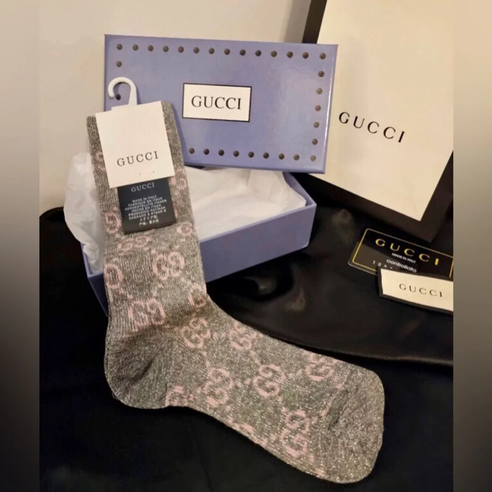 Grey & Pink Metallic Socks Med 5-9 NWT - Picture 5 of 10
